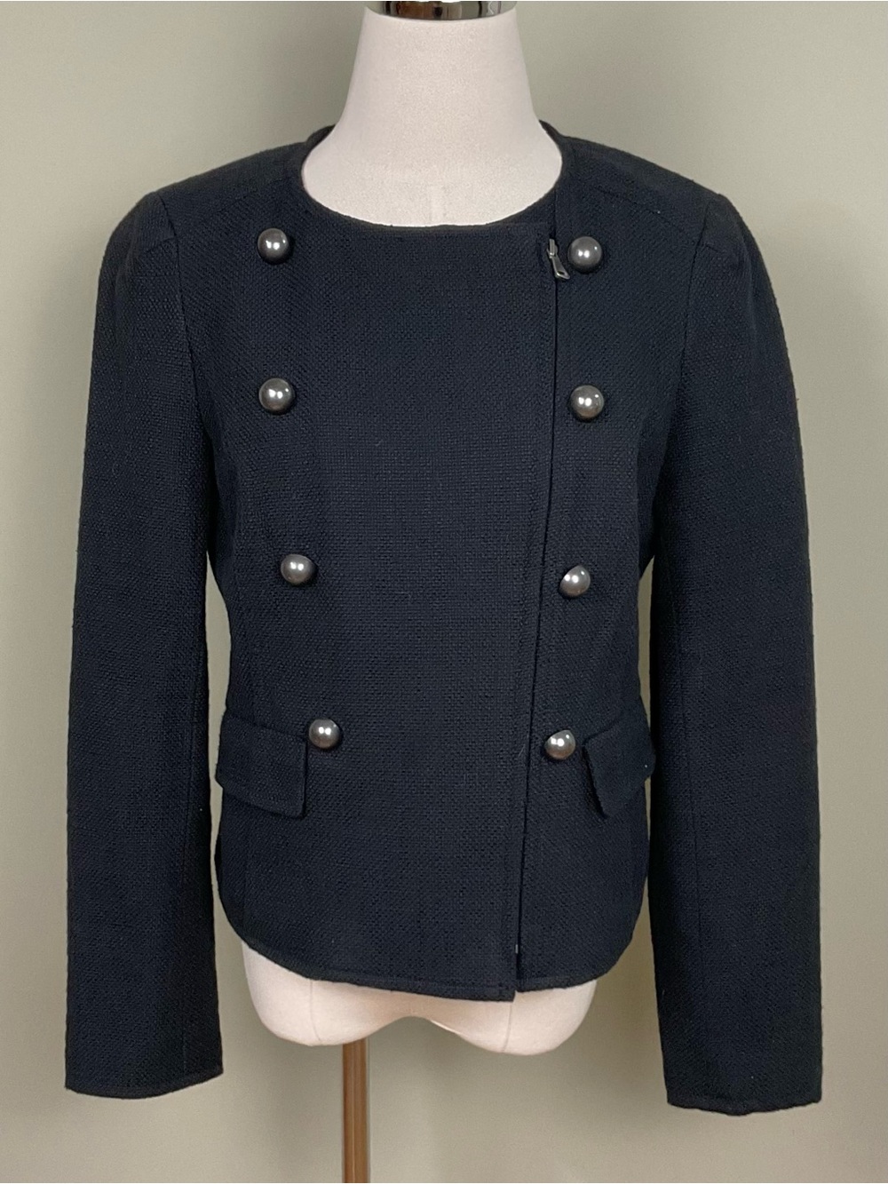 Regencycore Military Blazer Black Asymmetrical Zip Costume Jacket Sz 6 Talbots